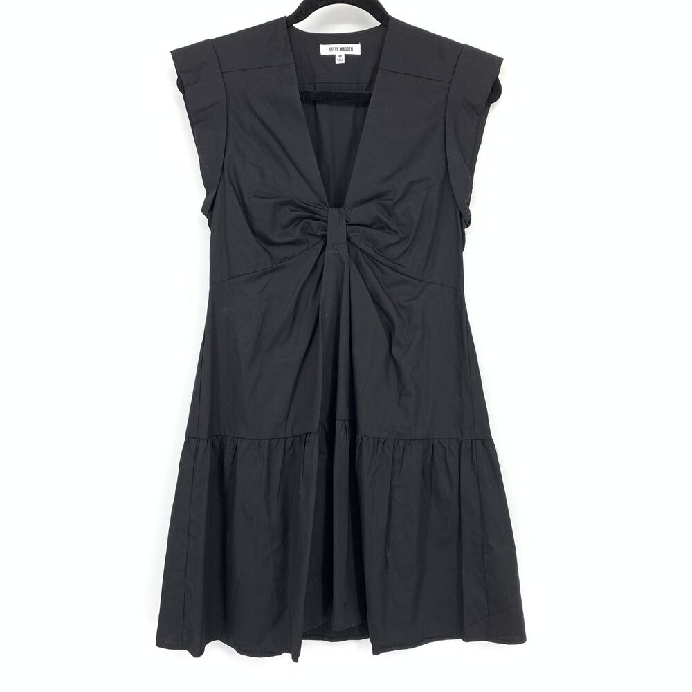 Steve Madden A-Line Mini Dress Womens Size Medium Black Cap Sleeve Knot Front
